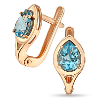 Золотые серьги с голубым топазом в форме капли 035215