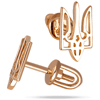 Золотые серьги-пуссеты Тризуб, Герб Украины 037422