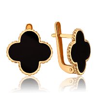 Золотые серьги с чёрной эмалью 033833