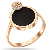 Золотое кольцо с черным агатом и фианитами Элегантная красота 038963