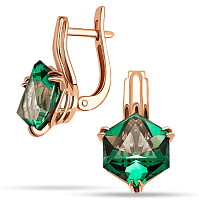 Классические золотые серьги с большим зелёным кварцем, на английском замке 039303