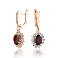 Золотые серьги с гранатом и цирконом 028331