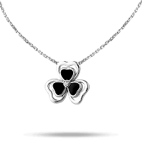 Колье в белом золоте с трехлистным клевером эмалью и камушком фианит 040006