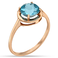 Золотое кольцо с круглым голубым топазом 035220