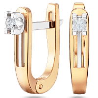 Серьги в комбинированном золоте 585 пробы с бриллиантами на английской застежке 039655