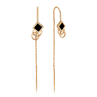 Золотые серьги протяжки с агатом Доминикана 035690