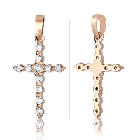 Крестик в красном золоте с бриллиантами 026358