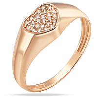Кольцо Сердце из красного золота с фианитами 039009