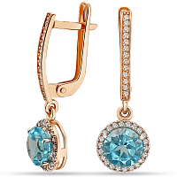 Золотые серьги подвески с топазом и фианитами 035516