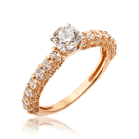 Золотое кольцо для помолвки с фианитами с оригинальным ободком 034431