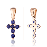 Крестик в красном золоте с сапфирами 026359