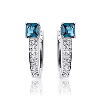 Лаконичные золотые серьги с Лондон топазом и фианитами 034578