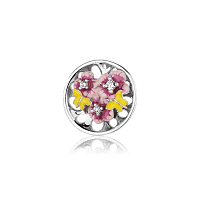 Серебряный подвес Цветы с эмалью и фианитами 027987