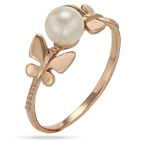 Золотое кольцо с жемчугом Бабочки 028682