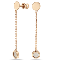 Длинные золотые серьги гвоздики с перламутром 035190