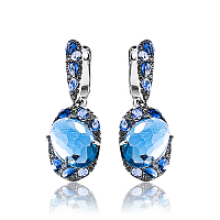 Золотые серьги с топазом лондон, сапфирами и бриллиантами 034013