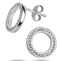 Серьги - пусеты в серебре Круг с белыми фианитами 039637