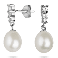 Жіночі сережки - пусети в сріблі з перлами та фіанітами 925 проби 039625