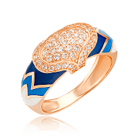 Кольцо золотое женское с эмалью и фианитами 033856