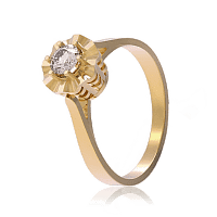 Золотое кольцо Цветок с одним фианитом 028669