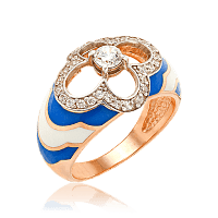 Массивное золотое кольцо с эмалью и фианитами Цветок 033857