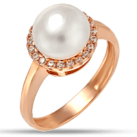 Золотое кольцо с жемчугом и фианитами Динара 029496