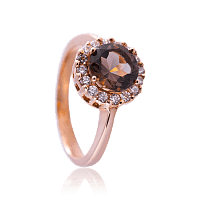 Кольцо женское золотое с фианитами и круглым раухтопазом 034592