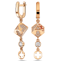 Серьги Кубы в красном золоте с фианитами 585 пробы 039534