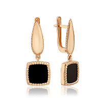 Золотые серьги с агатом и фианитами Эльвира 034108