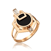 Золотое кольцо с агатом и фианитами Неординарность 035115