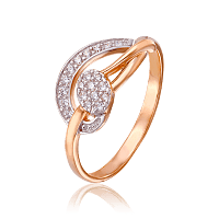 Золотое кольцо с блестящими фианитами Переплетение 033636