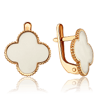 Золотые серьги Клевер с белой эмалью 036147