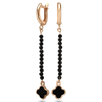 Золотые серьги с агатом и эмалью Клевер 031690