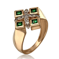 Золотое кольцо с изумрудами и фианитами 031606