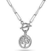 Стильное серебряное колье Дерево Жизни с белыми фианитами якорного плетения 039792
