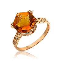 Кольцо золотое в стильном дизайне с крупным цитрином и фианитами 036435