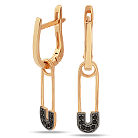 Золотые серьги с черными фианитами в виде булавки 038847