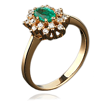 Кольцо из желтого золота с изумрудом и бриллиантами 1030/2
