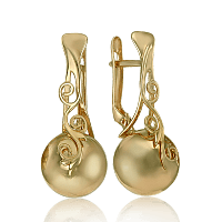 Сережки Шар с узором в желтом золоте 585 пробы 034019