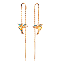 Серебряные серьги в позолоте Колибри с фианитами 037673