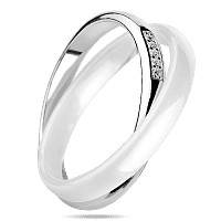 Двойное кольцо из серебра и белой керамики с вставкой из фианитов 039409