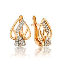 Золотые серьги с фианитами Тайное сердце 033607