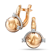 Золотые серьги с шариком и фианитами 040256