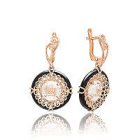 Сережки золотые массивные с большим фианитом и агатом 033894