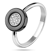 Серебряное кольцо с черной керамикой и белыми фианитами 925 пробы 039416