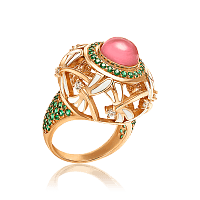 Эксклюзивное золотое кольцо массивное Стрекоза с улекситом и эмалью 033756