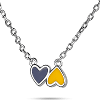 Серебряное колье с маленькими сердечками с желто - голубой эмалью 039480