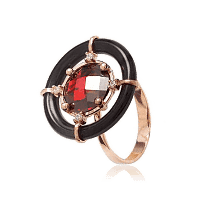 Золотое кольцо с агатом и красным фианитом 028646