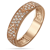 Золотое кольцо с россыпью фианитов Два Сердца 033485