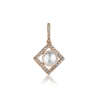 Кулон из красного золота с жемчугом и фианитами 031017